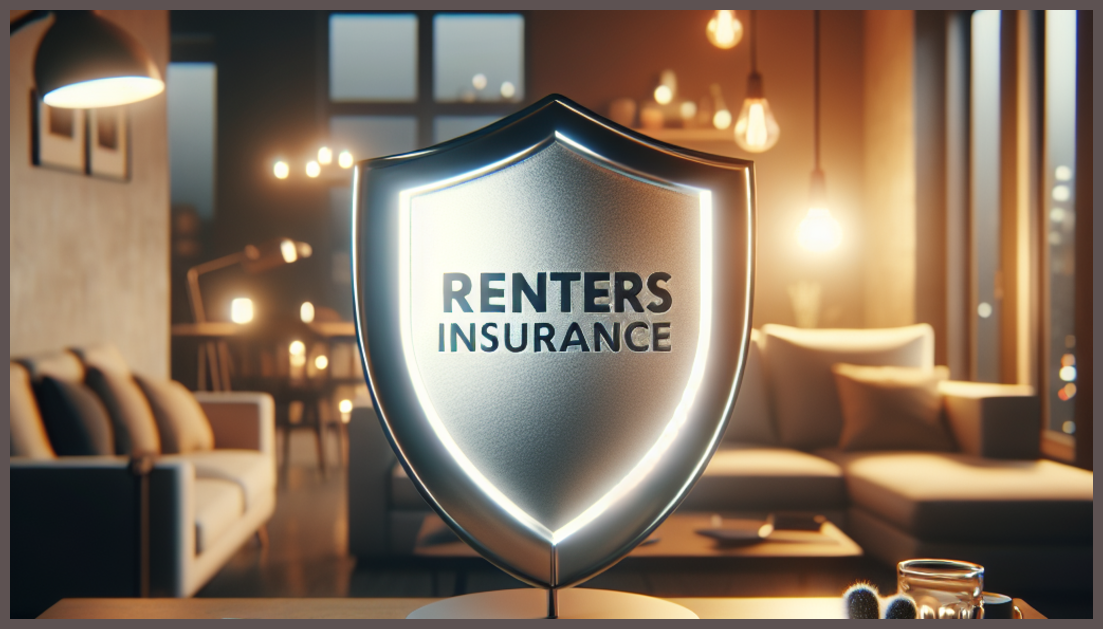 Illustration of renters insurance coverage concept with home symbols.